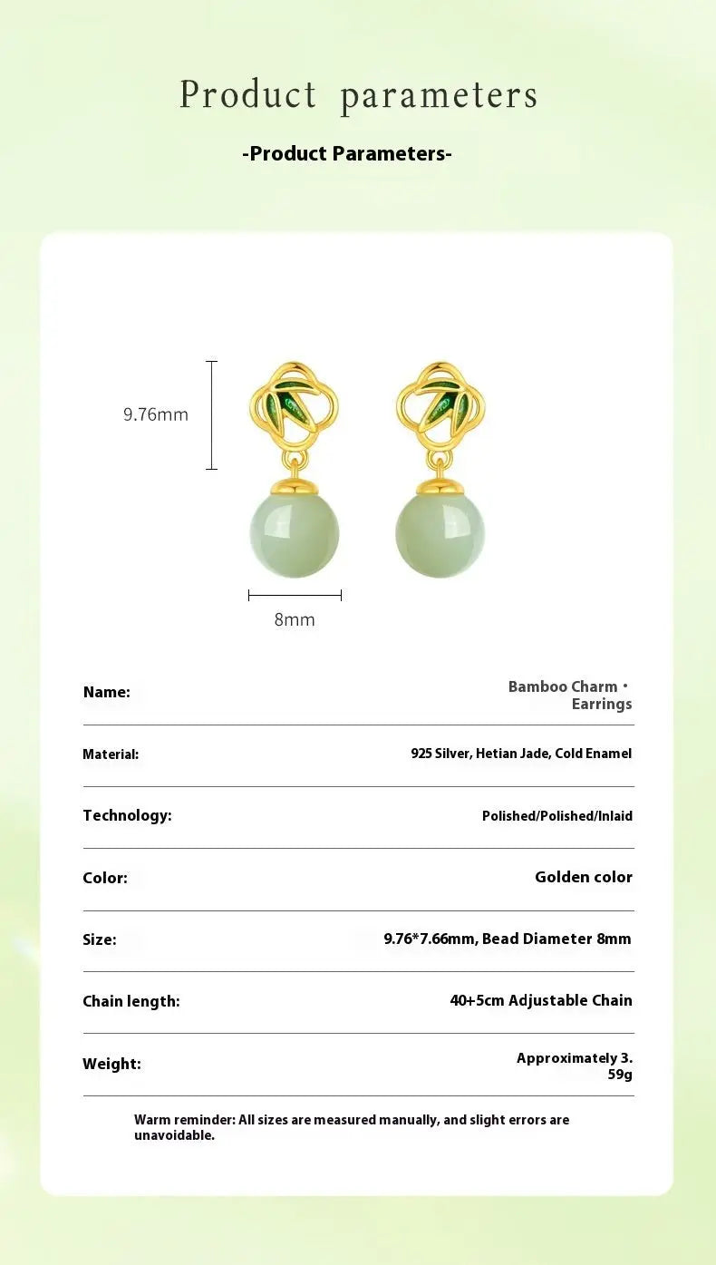 Gorgeous & Charming Jade Stud Earrings: Bamboo Niche S925 Sterling Silver Autumn | STAR8S