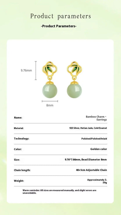 Gorgeous & Charming Jade Stud Earrings: Bamboo Niche S925 Sterling Silver Autumn | STAR8S