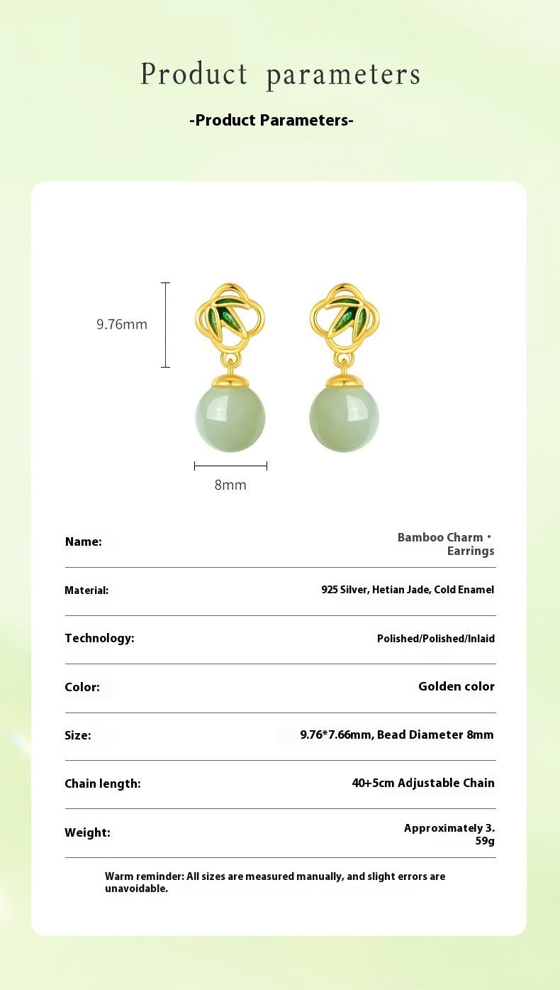Gorgeous & Charming Jade Stud Earrings: Bamboo Niche S925 Sterling Silver Autumn | STAR8S