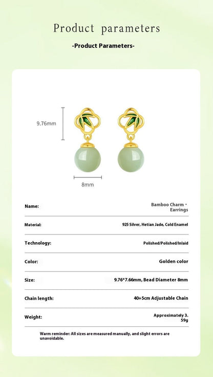 Gorgeous & Charming Jade Stud Earrings: Bamboo Niche S925 Sterling Silver Autumn | STAR8S