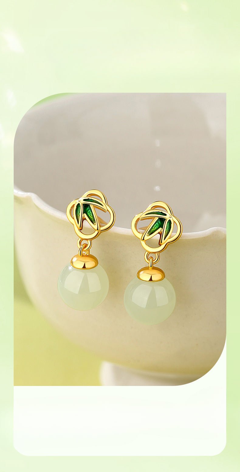 gorgeous & charming jade stud earrings: bamboo niche s925 sterling silver autumn | star8s