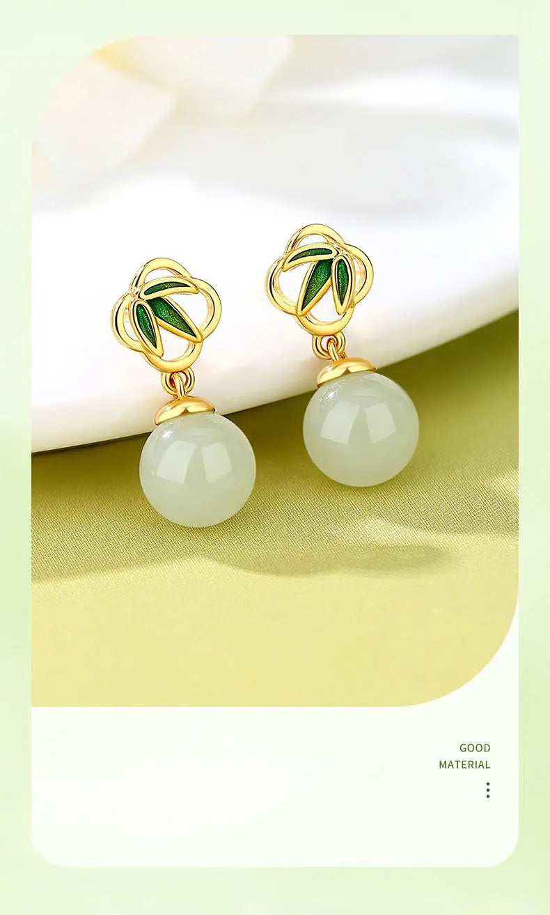 gorgeous & charming jade stud earrings: bamboo niche s925 sterling silver autumn | star8s