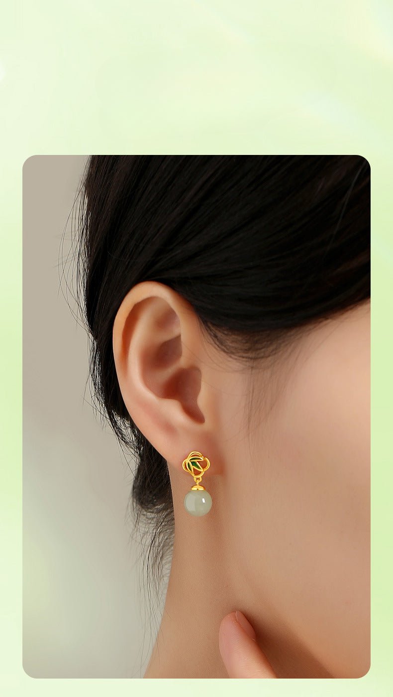 gorgeous & charming jade stud earrings: bamboo niche s925 sterling silver autumn | star8s