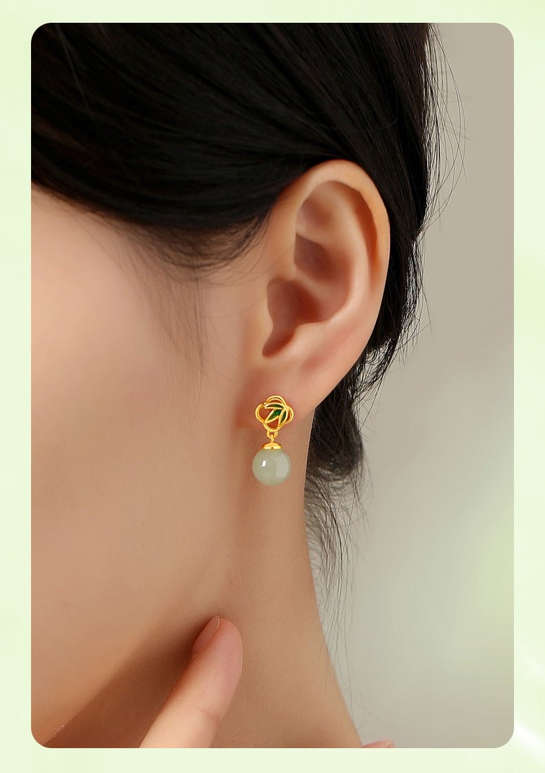 Gorgeous & Charming Jade Stud Earrings: Bamboo Niche S925 Sterling Silver Autumn | STAR8S