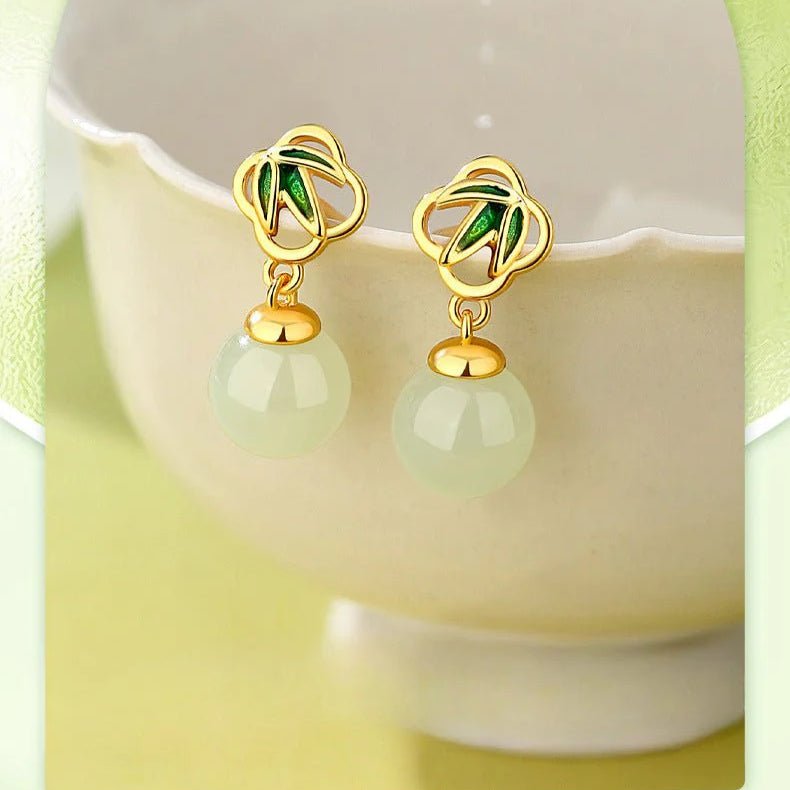 gorgeous & charming jade stud earrings: bamboo niche s925 sterling silver autumn | star8s - star8s