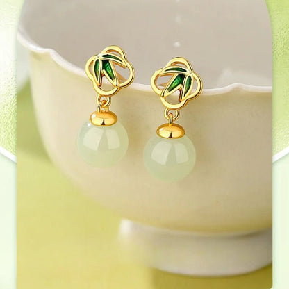 Gorgeous & Charming Jade Stud Earrings: Bamboo Niche S925 Sterling Silver Autumn | STAR8S - STAR8S