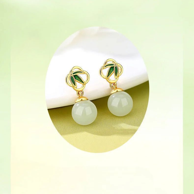 gorgeous & charming jade stud earrings: bamboo niche s925 sterling silver autumn | star8s - star8s