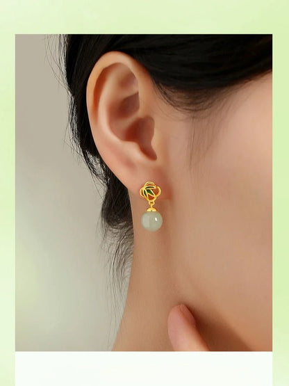 Gorgeous & Charming Jade Stud Earrings: Bamboo Niche S925 Sterling Silver Autumn | STAR8S - STAR8S