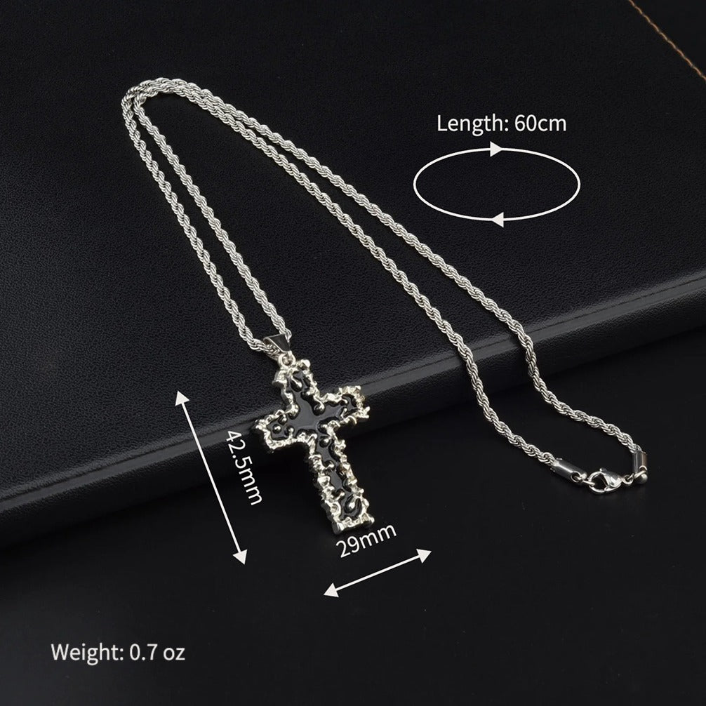 gothic cross necklace for men women liquid metal molten lava cross pendant necklace y2k hip hop punk rock twist rope chain grunge streetwear techwear jewelry gift