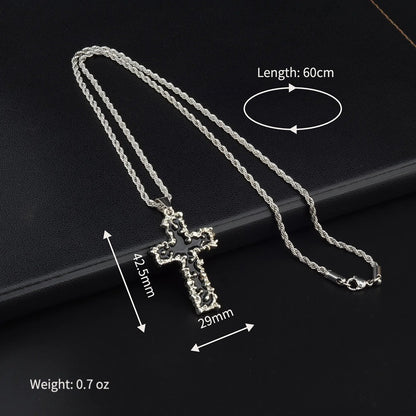Gothic Cross Necklace for Men Women Liquid Metal Molten Lava Cross Pendant Necklace Y2K Hip Hop Punk Rock Twist Rope Chain Grunge Streetwear Techwear Jewelry Gift