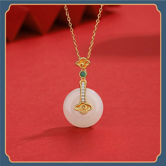 Graceful Hoop Jade Necklace: S925 Silver Safety Disc Blessings | STAR8S