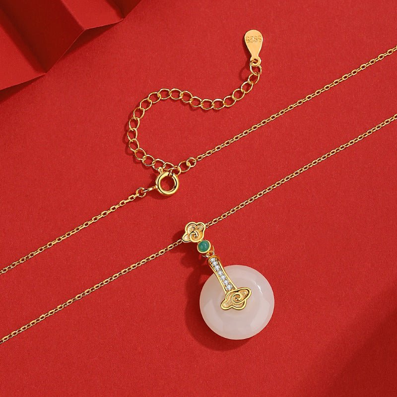 Graceful Hoop Jade Necklace: S925 Silver Safety Disc Blessings | STAR8S
