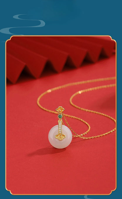 Graceful Hoop Jade Necklace: S925 Silver Safety Disc Blessings | STAR8S