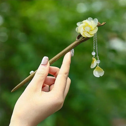 Green Camellia Sandalwood Hairpin, Stylish for Vintage & Daily Styling - STAR8S