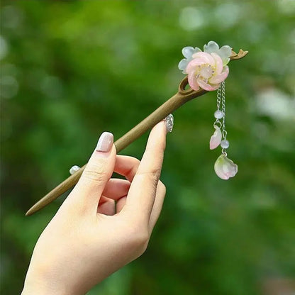 Green Camellia Sandalwood Hairpin, Stylish for Vintage & Daily Styling - STAR8S