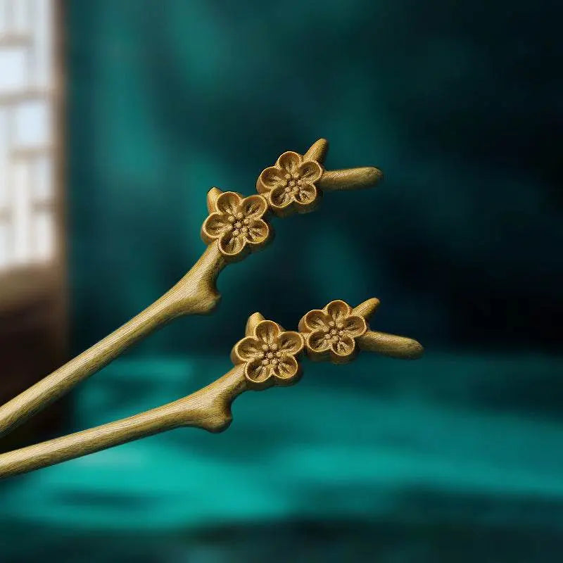 Green Sandalwood Carved Hairpin for Vintage Styling - STAR8S