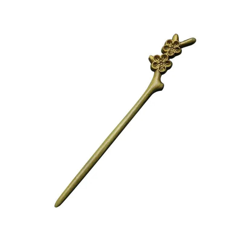Green Sandalwood Carved Hairpin for Vintage Styling - STAR8S