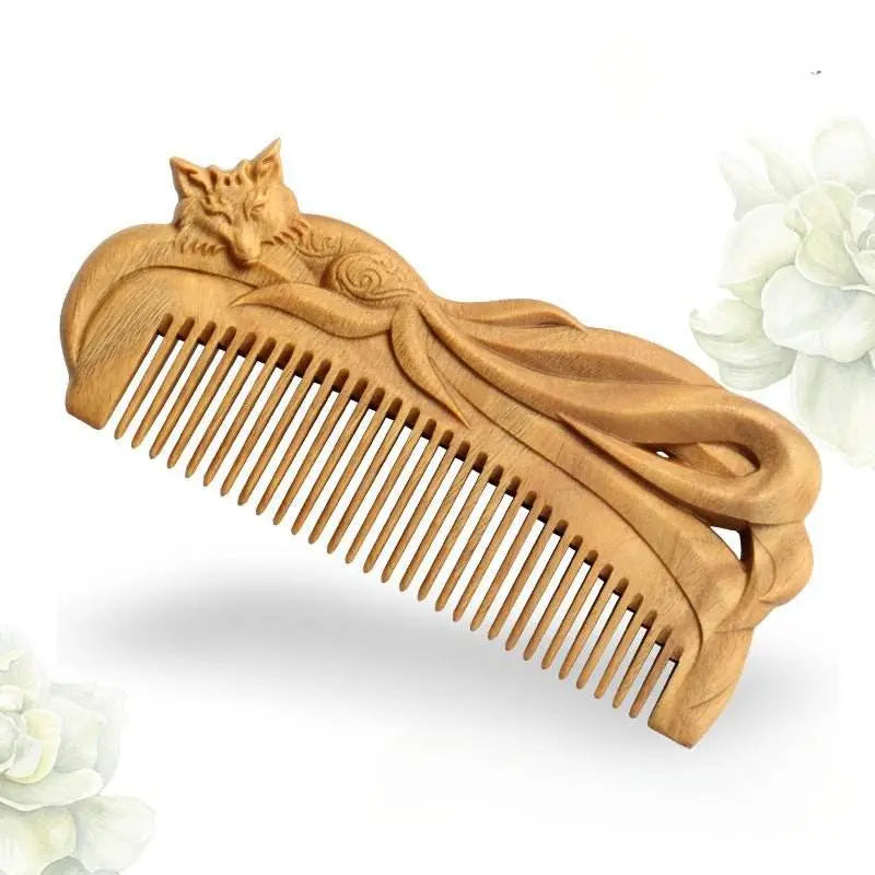 Green Sandalwood Fox Comb – Hand-Carved Design, Gifting Elegant & Charming Hair Care - STAR8S