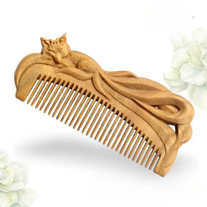 Green Sandalwood Fox Comb – Hand-Carved Design, Gifting Elegant & Charming Hair Care - STAR8S