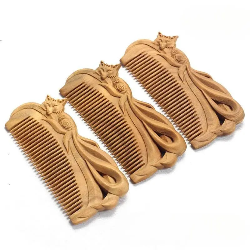 Green Sandalwood Fox Comb – Hand-Carved Design, Gifting Elegant & Charming Hair Care - STAR8S