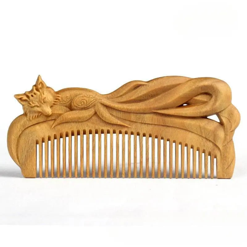 green sandalwood fox comb – hand-carved design, gifting elegant & charming hair care - star8s