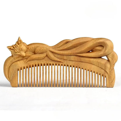Green Sandalwood Fox Comb – Hand-Carved Design, Gifting Elegant & Charming Hair Care - STAR8S