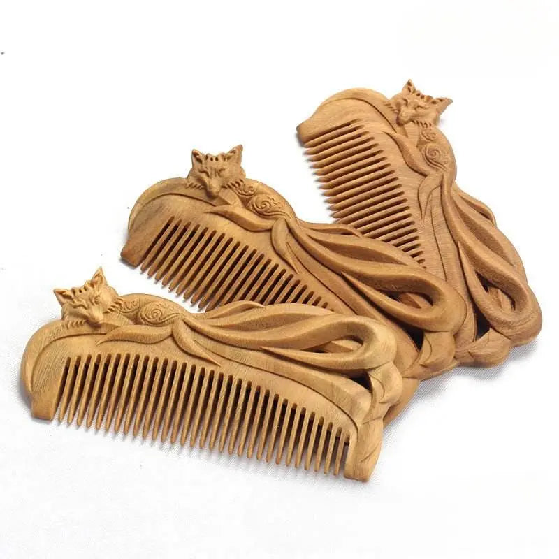Green Sandalwood Fox Comb – Hand-Carved Design, Gifting Elegant & Charming Hair Care - STAR8S