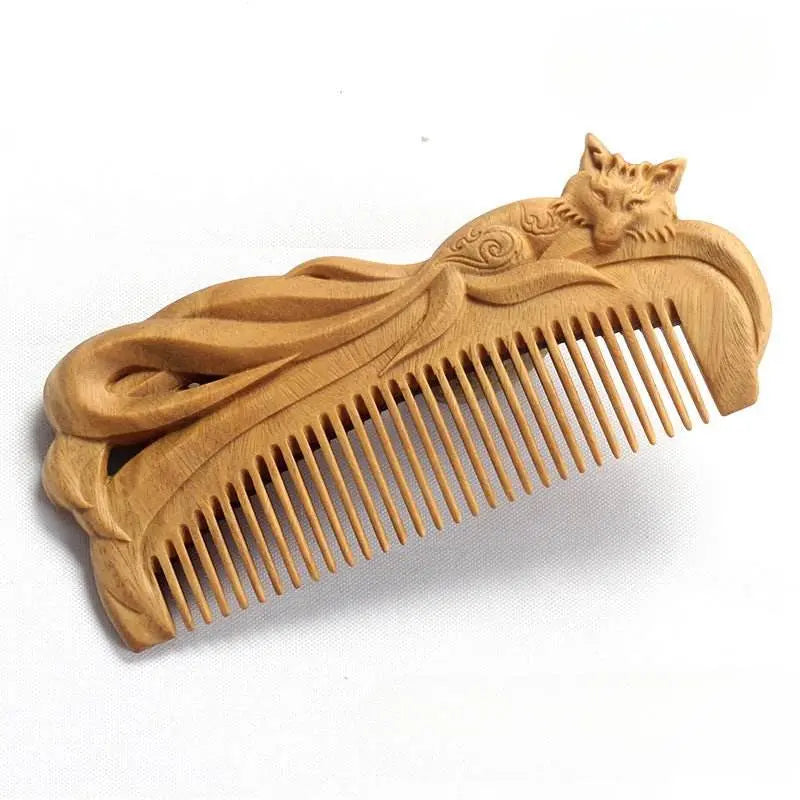 green sandalwood fox comb – hand-carved design, gifting elegant & charming hair care - star8s