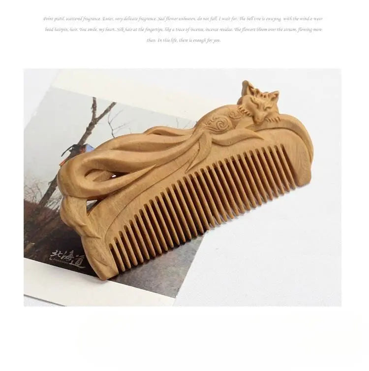 green sandalwood fox comb – hand-carved design, gifting elegant & charming hair care - star8s