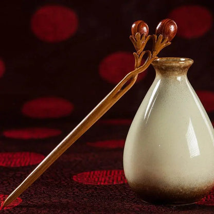 Green Sandalwood Handmade Hairpin for Vintage Hairstyling, Perfect for Bun Styling - STAR8S