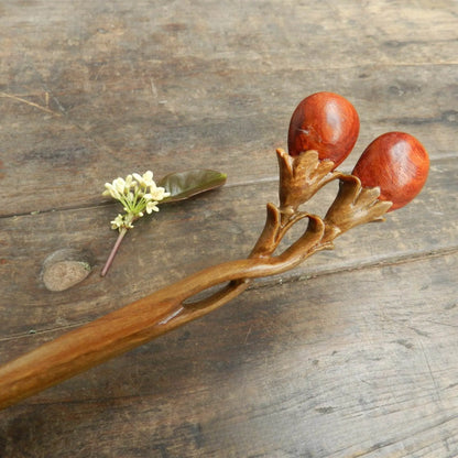 Green Sandalwood Handmade Hairpin for Vintage Hairstyling, Perfect for Bun Styling - STAR8S