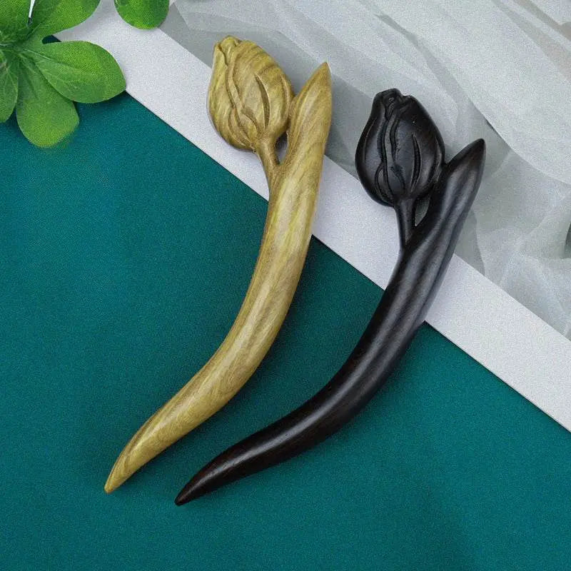 green sandalwood tulip hairpin, stylish for hanfu & daily bun - star8s