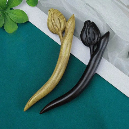 Green Sandalwood Tulip Hairpin, Stylish for Hanfu & Daily Bun - STAR8S
