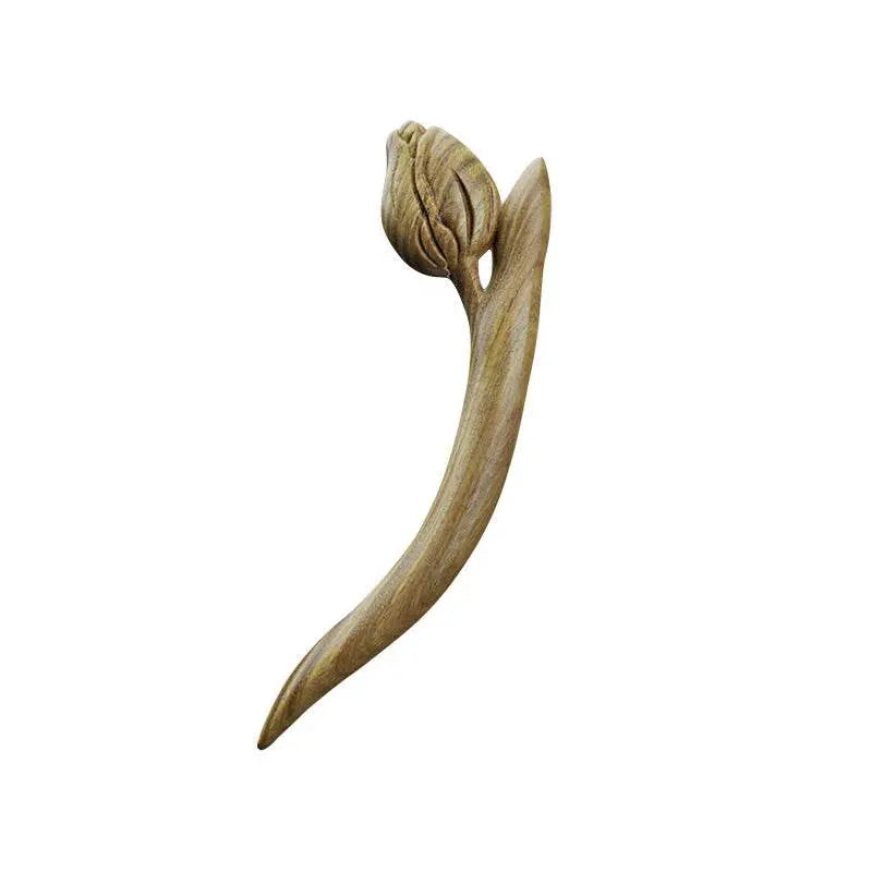 Green Sandalwood Tulip Hairpin, Stylish for Hanfu & Daily Bun - STAR8S