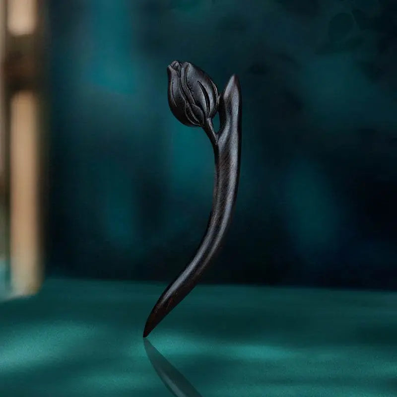 Green Sandalwood Tulip Hairpin, Stylish for Hanfu & Daily Bun - STAR8S