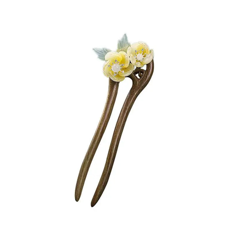 Green Sandalwood U Shaped Double Hairpin Retro Minimalist Bun Headwear - STAR8S