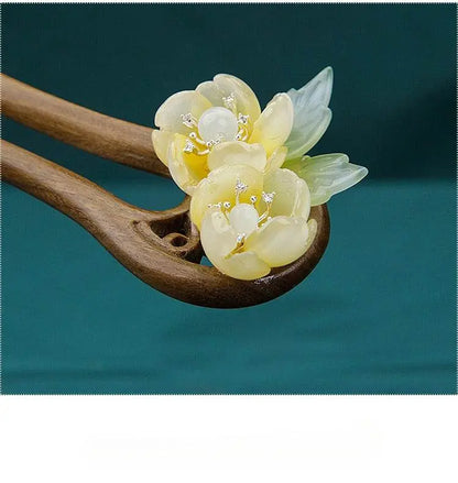 Green Sandalwood U Shaped Double Hairpin Retro Minimalist Bun Headwear - STAR8S