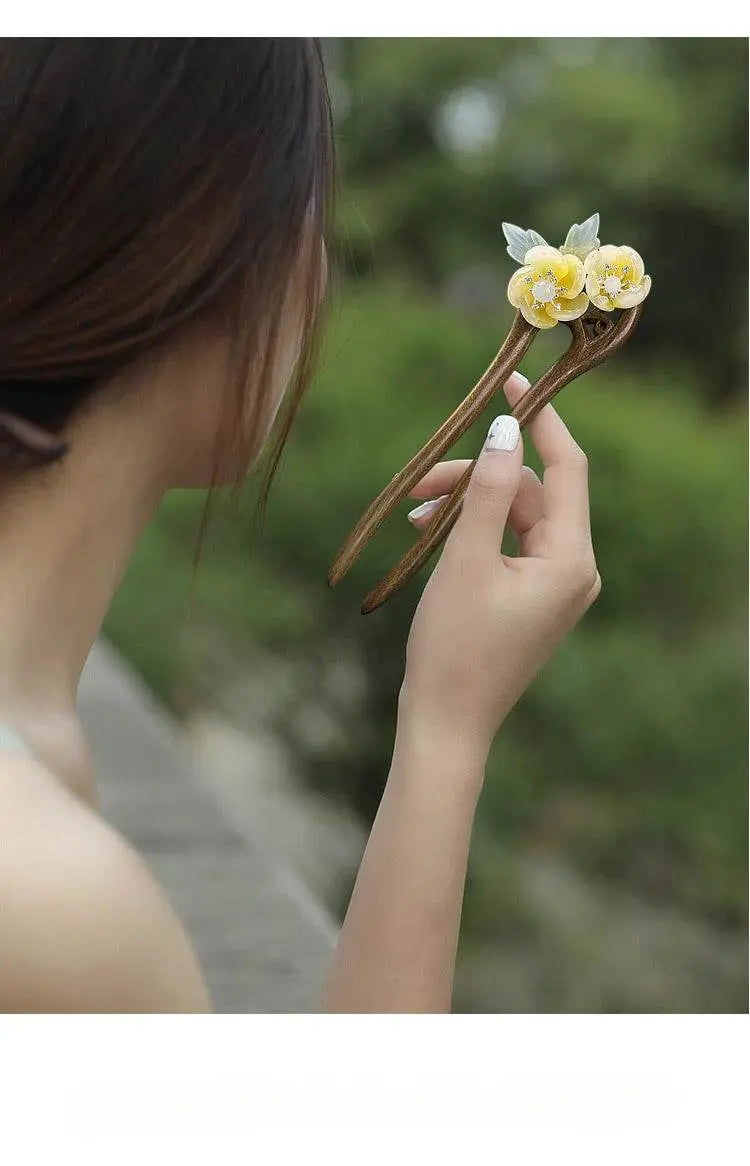 Green Sandalwood U Shaped Double Hairpin Retro Minimalist Bun Headwear - STAR8S