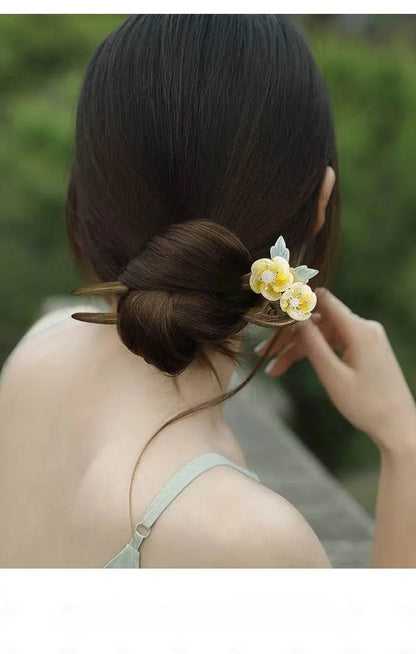 Green Sandalwood U Shaped Double Hairpin Retro Minimalist Bun Headwear - STAR8S