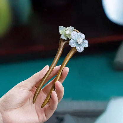 Green Sandalwood U Shaped Double Hairpin Retro Minimalist Bun Headwear - STAR8S