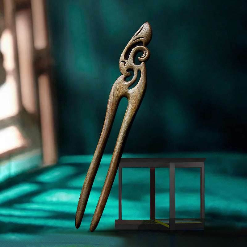 Green Sandalwood U Shaped Double Prong Hairpin Vintage Bun Niche Chinese Style - STAR8S