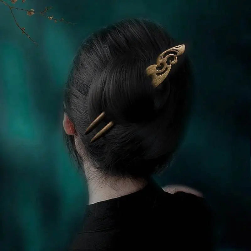 Green Sandalwood U Shaped Double Prong Hairpin Vintage Bun Niche Chinese Style - STAR8S