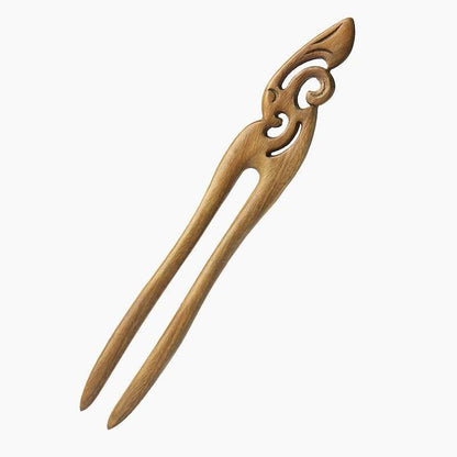 Green Sandalwood U Shaped Double Prong Hairpin Vintage Bun Niche Chinese Style - STAR8S