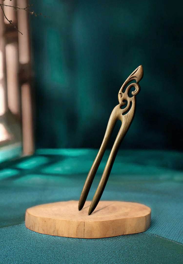 green sandalwood u shaped double prong hairpin vintage bun niche chinese style - star8s
