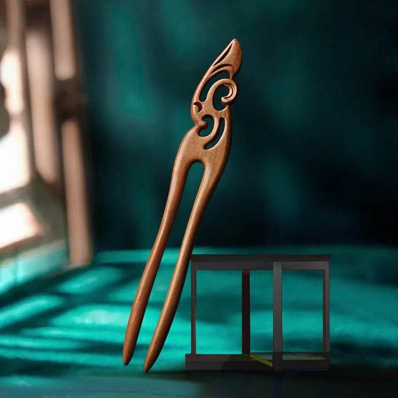 green sandalwood u shaped double prong hairpin vintage bun niche chinese style - star8s