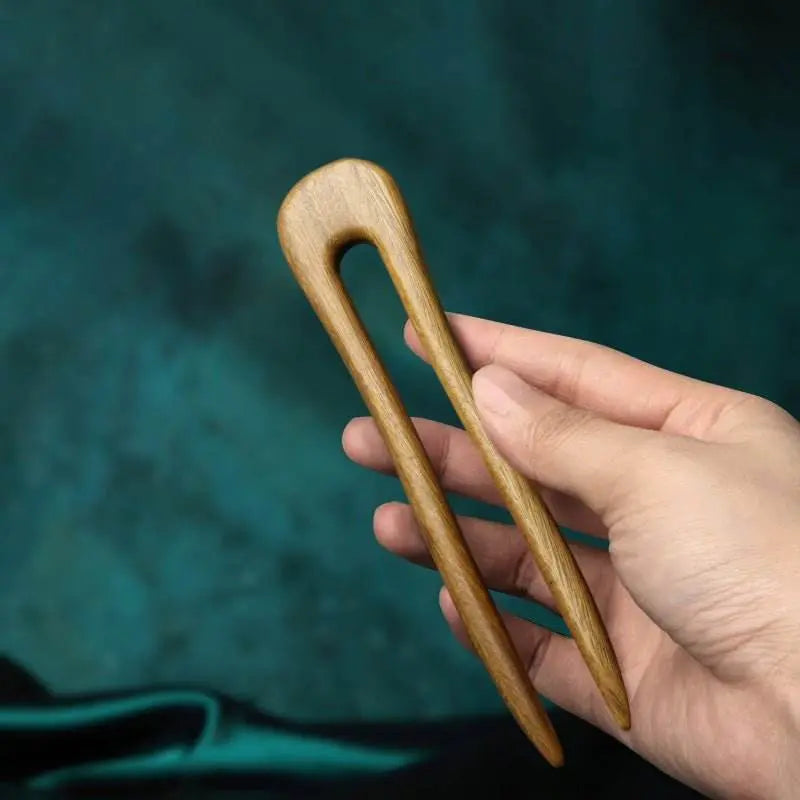 Green Sandalwood U shaped Double Prong Hairpin for Hanfu Bun Gift - STAR8S