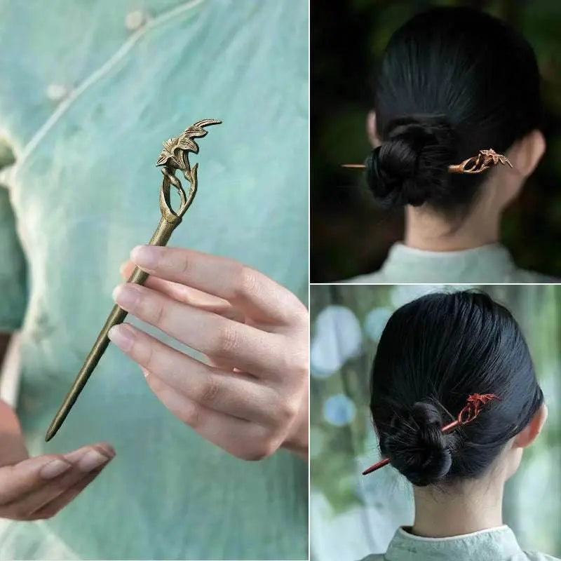 Green Sandalwood Vintage Hairpin for Hanfu Bun Gift Girlfriend - STAR8S
