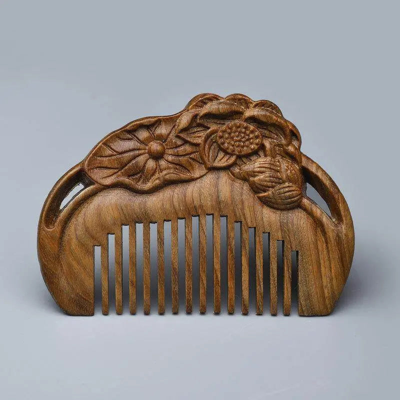 green sandalwood comb classical style double-sided engraving mini compact comb sandalwood lucky cat annunciation bangs comb carry-on - star8s