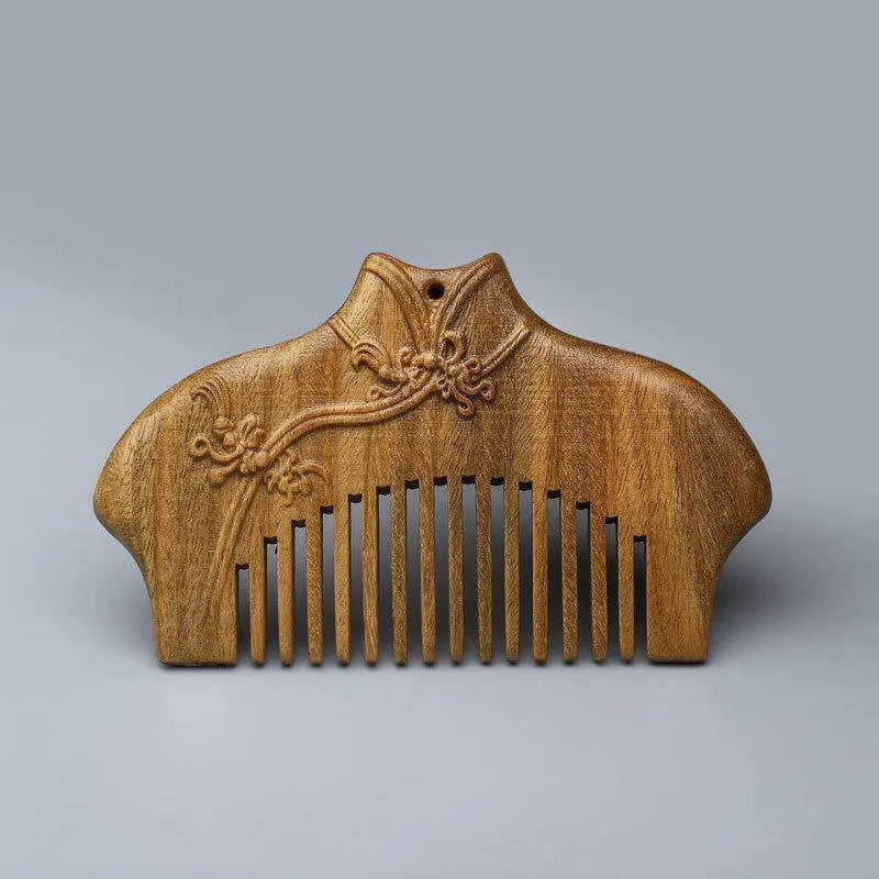 green sandalwood comb classical style double-sided engraving mini compact comb sandalwood lucky cat annunciation bangs comb carry-on - star8s
