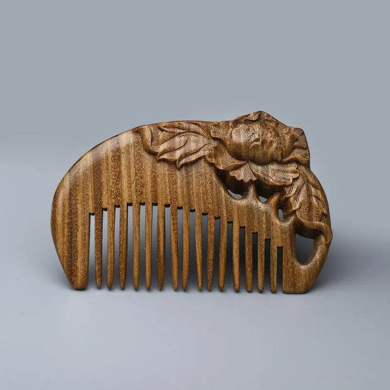 green sandalwood comb classical style double-sided engraving mini compact comb sandalwood lucky cat annunciation bangs comb carry-on - star8s